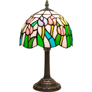 Tiffany Table Lamp Pink Yellow Tulips Stained Glass Lamp Handmade Bedside Table Night Unique Cute Accent Nightstand Light Antique Art Craft Gifts Lamp for Home Office Dormitory Bar Decorate