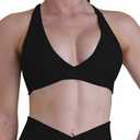 Sunvalix V Neck Strappy Sports Bras for Women Crisscross Open Back Workout Tank Top Wireless Gym Pilates Yoga Longline Bra