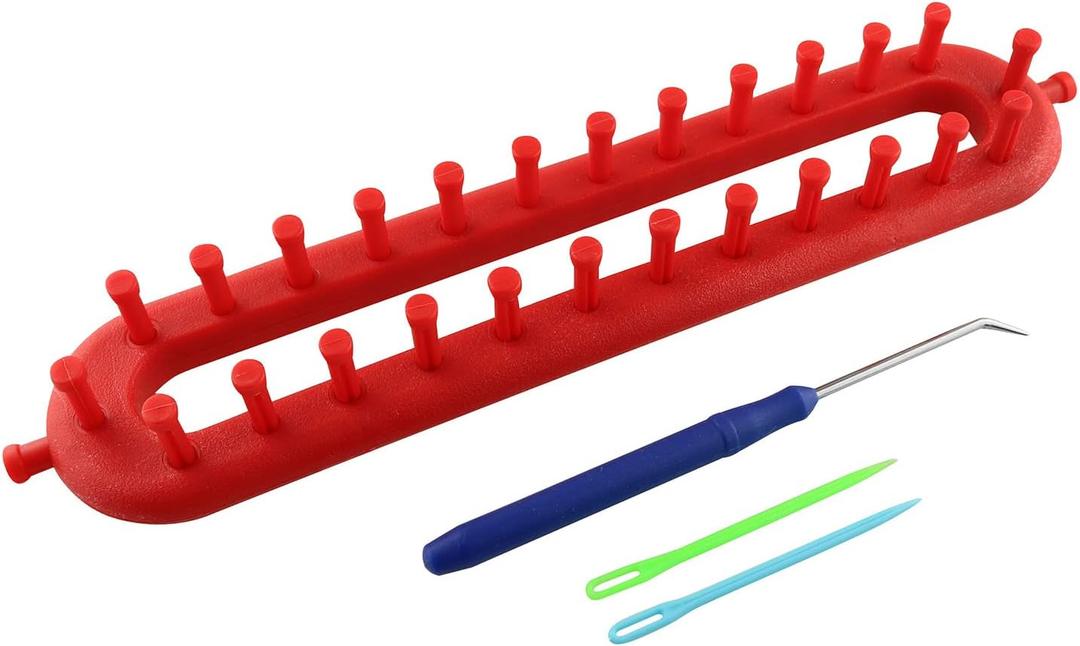 JCBIZ Rectangle Knitting Looms Plastic Weaving Looms Set Scarf Hats DIY Crocheting Handmade Craft Kit with a Crochet Hook and Needle for Knitting Lovers, 26 cm (Red)