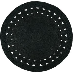 Hand Woven Braided Jute Rug - 4' Round - Black Reversible Farmhouse Rugs for Living Room, Bedroom, Dining Room, Kitchen - Natural Decorative Floor Boho Entry Area Rugs - Round Rug 4ft