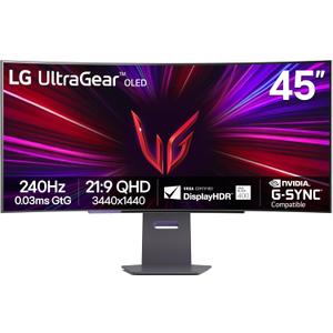LG 45GS95QE Ultragear OLED Curved Gaming Monitor 45-Inch WQHD 800R 240Hz 0.03ms DisplayHDR True Black 400 AMD FreeSync Premium Pro NVIDIA G-Sync HDMI 2.1 DisplayPort Tilt/Height/Swivel Stand - Black