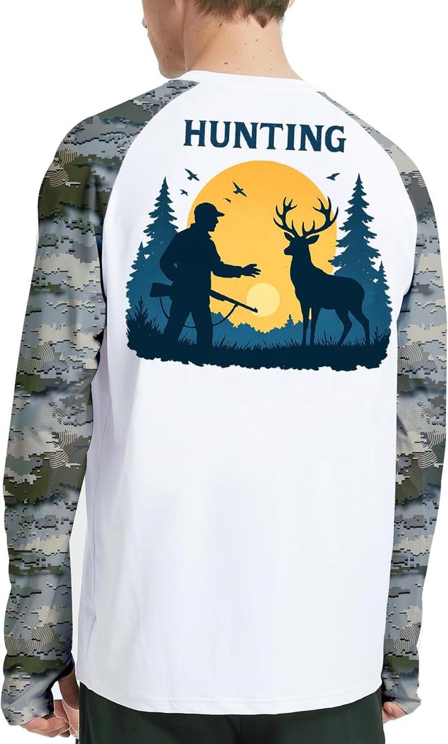 Riverruns Men's Hunting Camo Shirt for Men, Lightweight Camouflage Long Sleeve Shirt for Fishing Hiking Camping (XXXL)