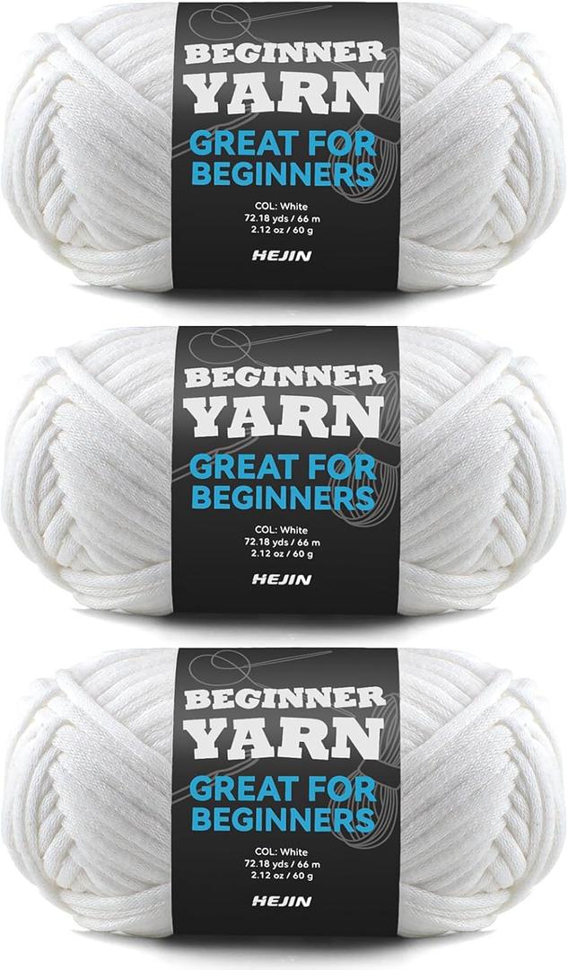 3x60g White Yarn for Crocheting and Knitting;3x66m (72yds) Cotton Yarn for Beginners with Easy-to-See Stitches;Worsted-Weight Medium #4;Cotton-Nylon Blend Yarn for Beginners Crochet Kit Making Snowy Serenity(4)