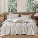 MooMee Striped Duvet Cover Set 100% Washed Cotton Linen Like Textured Breathable Durable Soft Comfy (White Cornflower Blue Wide Stripes, Twin 68"x90")