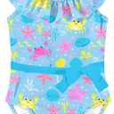Girls One Piece Swimsuits Toddler Cute Ruffle Bathing Suits Quick Dry Beach Swimwear Size 2-7 Years (5-6 Years, Sea Animals)