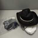 Vintage Western Cowboy Hat for Men Women - Wide Brim Cowgirl Fedora Hats with Braided Rope Band M (Black D3)