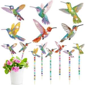 Colingmill 6 Sets Hummingbird Diamond Painting Art Garden Stakes with Colorful Beads, Hummingbird DIY Garden Stakes Crafts Diamond Art Kits for Adults Christmas Spring Bonsai Pot Plant Garden Decor
