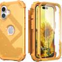 IDweel for iPhone 16 Plus Case with Screen Protector, Luxury 3 in 1 Shockproof Slim Fit Hybrid Heavy Duty Hard PC Cover Soft Silicone Bumper Full Body Anti-Fingerprint Case, Glitter Sundial Golden