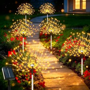 echosari Solar Garden Lights Outdoor, Total 6 Pack 720 LED Firework Lights with Auto On/Off 8 Modes IP65 Waterproof Landscape Light for Outdoor Yard Pathway Garden Decor (Warm White)