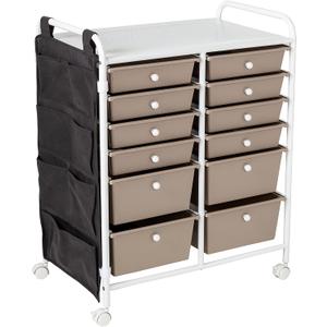 Honey-Can-Do Honey Can Do 12-Drawer Metal Rolling Storage Cart with Side Pockets CRT-09104 White