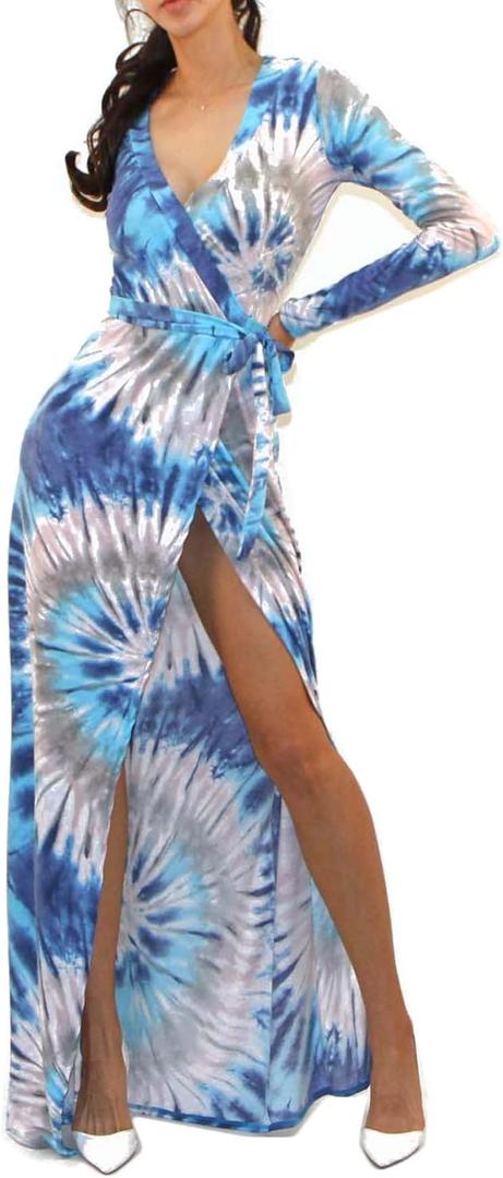 Vivicastle Women's Sexy Long Sleeve Tulip Wrap Slit Front Full Long Maxi Dress
