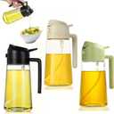 Honimered 3PCS 2 in 1 Oil Sprayer,Oil Dispenser for Kitchen Spray,470ml Olive Bottle,Cooking, Kitchen, Salad, Deep frying, Vinegar, Barbecue Spray Bottle (BLack Beige and Green)