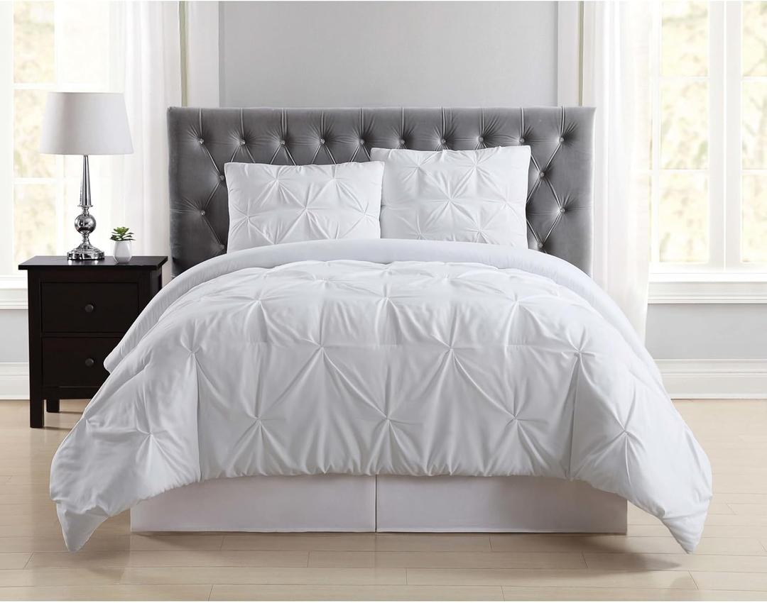 TRULY SOFT Pleated Duvet Set White Polyester 2-Piece Twin XL Duvet Set, Solid Color Themed, for Men and Women, Oeko-TEX Certified Confidence