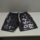 SHENHE Men's Graphic Print Drawstring Waist Shorts Casual Tie Front Straight Leg Shorts (Large, Black)