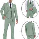 Men Suits 3 Pieces Set Slim Fit Wedding Suit Groomsmen Prom Suit Tuxedo Business Formal Casual Groom Suit Jacket Blazer Pants (Green, L)