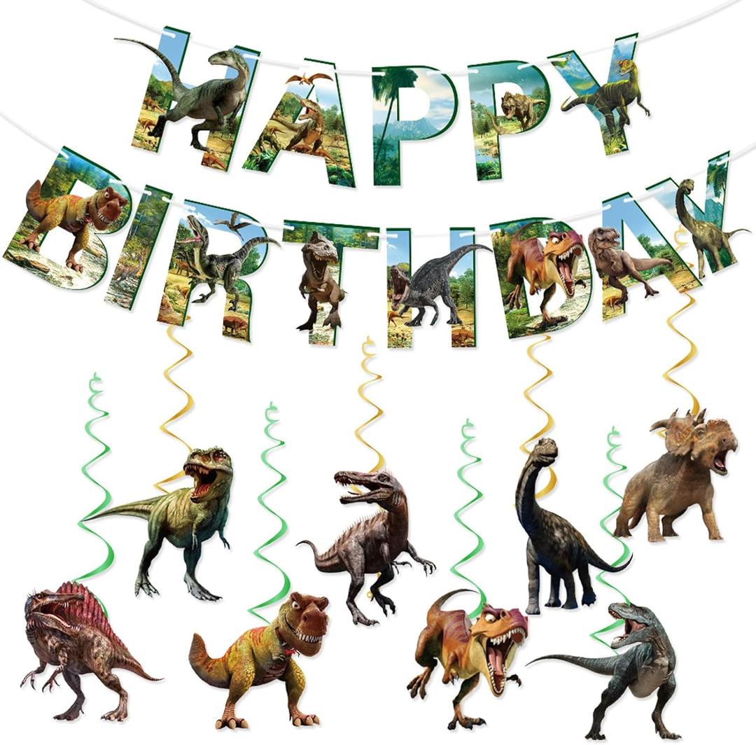 Dinosaur Birthday Party Decorations Dinosaur Birthday Banner 8PCS Hanging Swirls Streamers Dino Party Supplies Dino Banner Sign Dinosaurs Theme Party Decorations for Kids Boys Girls