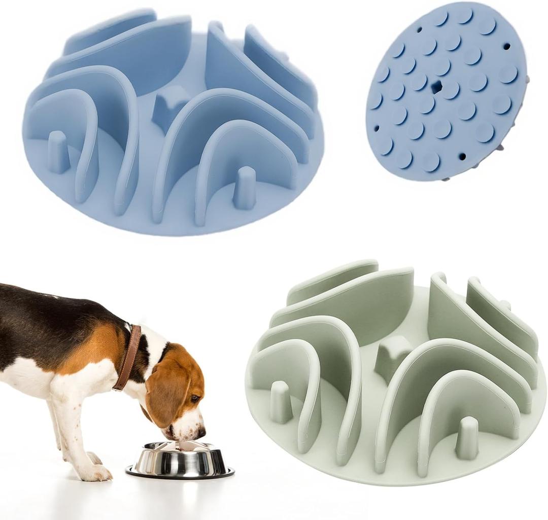 2 Pcs Slow Feeder Insert for Dog Bowl, Anti-Choking Silicone with Strong Suction Cups, Fits Most Dog Bowls, Ideal for Medium, Large Breeds (Blue + Green)