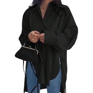 Oversized Button Down Shirts for Women Casual Long Sleeve High Low Boyfriend Tops Drop Shoulder Blouse 100% Cotton M