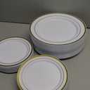 Goodluck 200PCS Gold Plastic Plates, Heavy Duty Disposable Gold Plates with 100 10.25 inch Dinner Plates and 100 7.5 inch Dessert Plates for Party, Holiday, Wedding, Thanksgiving