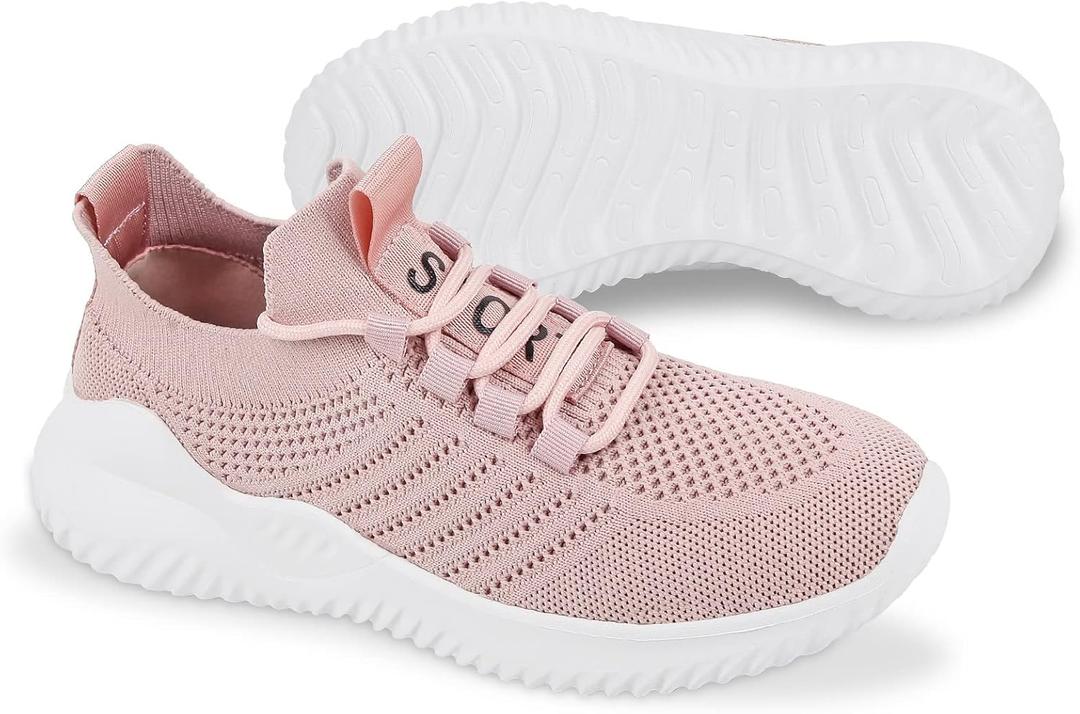 JIAFO Women's Walking Shoes, Slip on Tennis Shoes Women, Non Slip Shoes Sneakers, Casual Athletic Running Lightweight Breathable Mesh Knit (6, Pink)