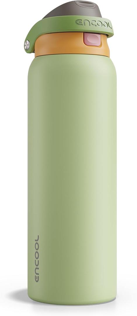 ENCOOL Leakproof Insulated Water Bottle with Straw Dual-Sip Water Bottle Bag-Safe Design for Work, Commute & Gym Keeps Drinks Cold All Day, 40 oz, Sage Green