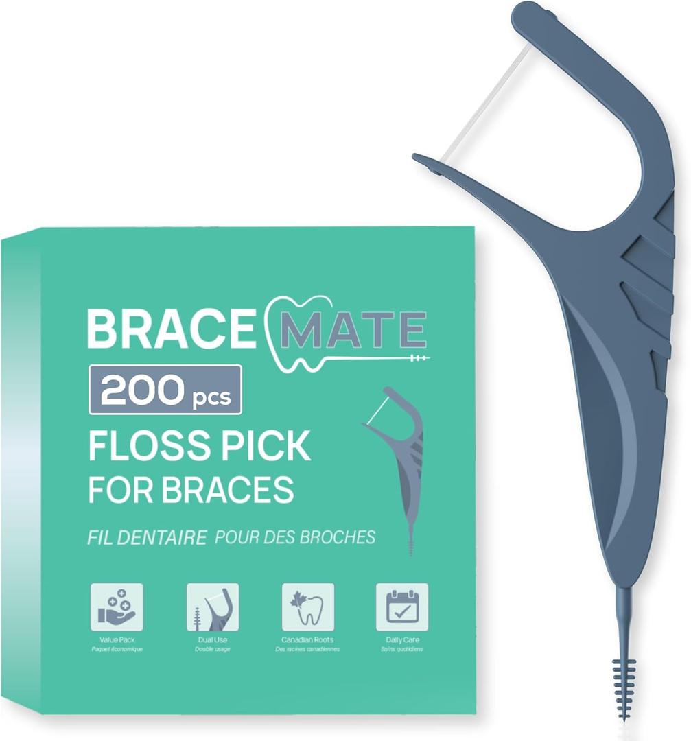 Floss Picks for Braces, 200 Count Flossers with Slim Threader & Bracket Brush Easy Daily Oral Care for Braces