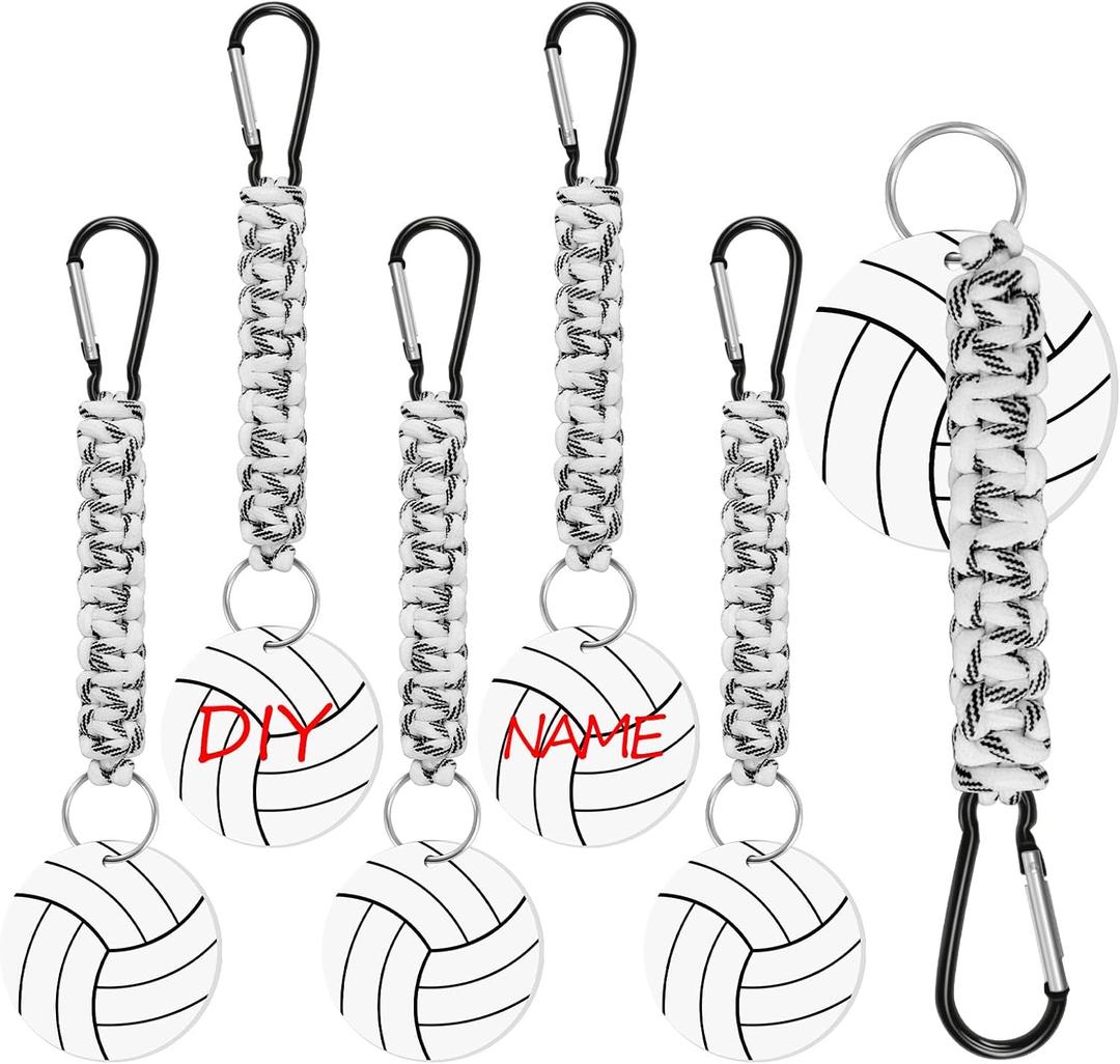 6PCs Ball Braided Lanyard Keychain, Ball Keychain with Hook and DIY Card,Backpack Charms Team Gifts for Sport Fan