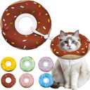 Seyezo Cat Cone Collar Soft, Adjustable Cat Recovery Cone, WaterproofBrown Large, Stop Licking, Elizabethan Collar for Kittens, Cute Donut E Collar, After Surgery Neck Pillow, Cone of Shame, Large