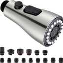 Metal Kitchen Faucet Head Replacement - Pull Down Sprayer Head for Kitchen Faucet, 3-Function Spray Nozzle with 15 Adapters, Sink Faucet Head Replacement Stainless Steel, Brushed Nickel