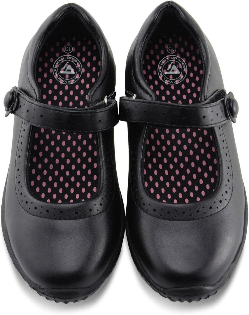 JABASIC Girl's Mary Jane School Uniform Shoes (3, Black PU)