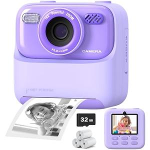 Kids Instant Digital Cameras for Boys and Girls, 1080P HD Dual-Lens Selfie Digital Camera with Print Paper & 32G Card, Christmas Birthday Gifts Toys for Toddler and Teenagers Age 3-16 Years Old