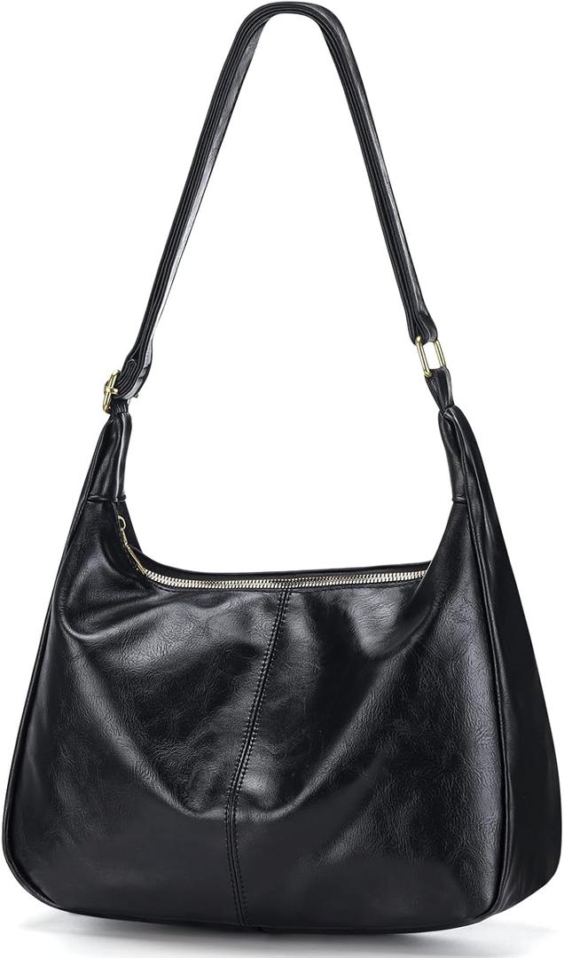 Sightor Hobo Bags for Women Leather Slouchy Bag Ultra Soft Vegan Purse Vintage Shoulder Bag Trendy Everyday Handbag (Black)