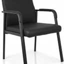Leather Office Guest Chair, Guest Conference Room Chair, 600 LBS Capacity High Back Reception Chair with Padded Armrests, No Wheels, Black - 1 Pack