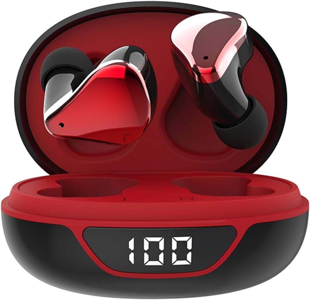 Small Wireless Earbuds for Small Ear Canals, Blue Tooth Ear Buds Earphones for iPhone Android, Red Micro Tiny Mini Earbuds Wireless Bluetooth Noise Cancelling Waterproof in-Ear Headphones for Sports (Black)