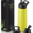 SIPX 25 oz Insulated Water Bottle with 3 Lids  Leakproof Stainless Steel, Triple Insulated  Cold 24 Hours/Hot 12 Hours  Durable Bottle for School, Gym, Travel  Yellow