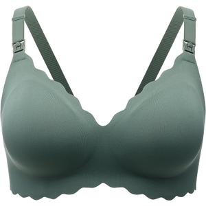 Momcozy Nursing Bras for Breastfeeding, Seamless Pregnancy Maternity Bra Wireless Classic Jelly Strip Support Nursing Bra (X-Large, Pine Green)