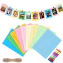 Janlaugh 100 Pcs Paper Photo Frames 4x6 Paper Picture Frame with 100 Clip 10 String Kit DIY Hanging Cardboard Photo Holder Back to School Wall Decor Wedding Home (Colorful)