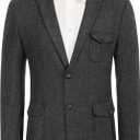 Men's Tweed Jacket Notch Lapel Premium Wool Blend Blazer Sport Coat with Pockets (3X-Large, Dark Grey)