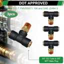 3/8" DOT Air Line Fittings Tee 3PCS, 3/8" Tube OD x 3/8" NPT Thread Tee Union PTC/PTCR & Brass Air Brake Push-To-Connect Fittings for Truck Trailers and Air Brake System