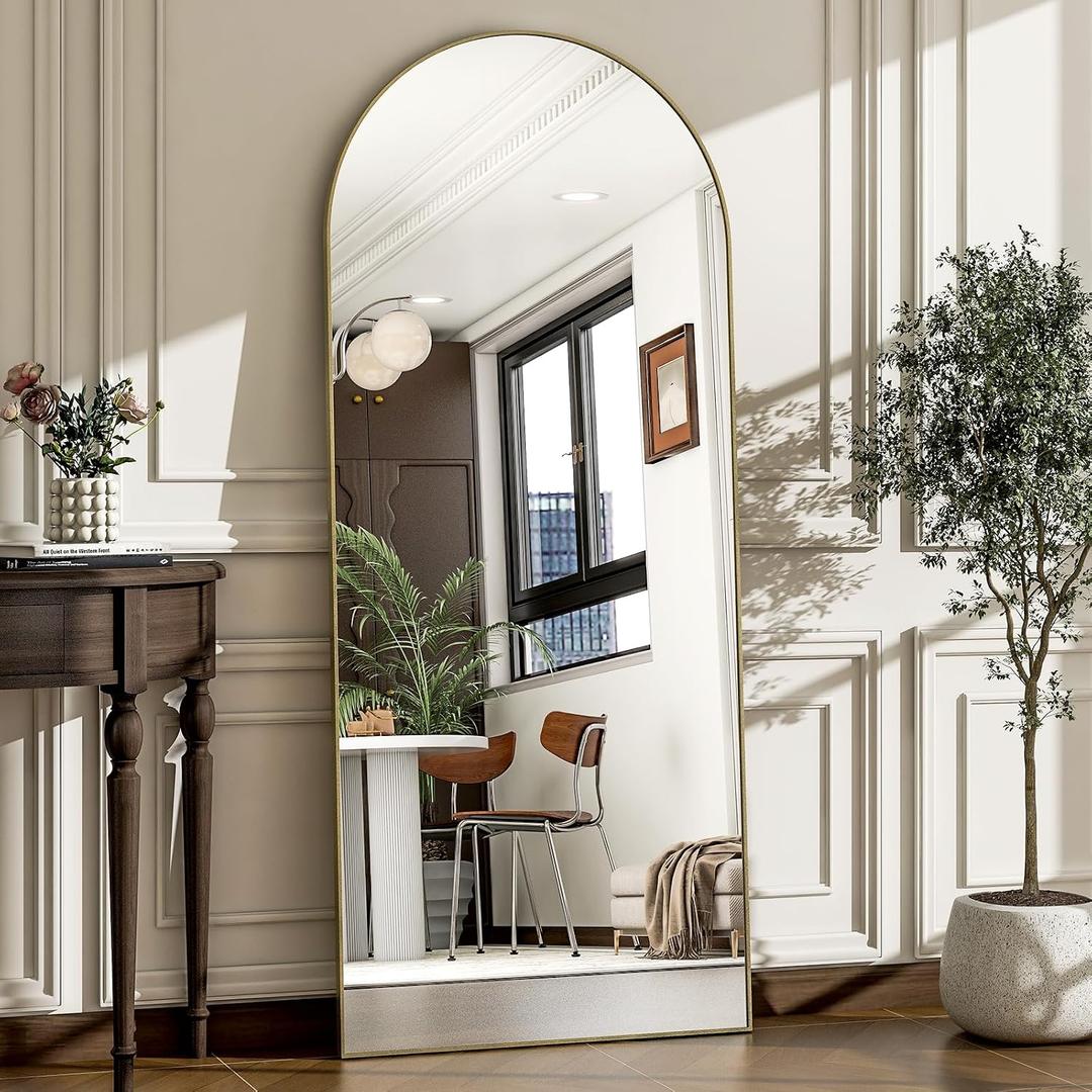 57" x 20" Arched Full Length Mirror - Wall Mounted/Floor Mirror Aluminum Alloy Frame Full Body Mirrors for Bathroom Living Room Bedroom and Entryway,Gold