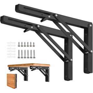 Folding Shelf Brackets - 16 Inch 2 Pcs Heavy Duty Stainless Steel Collapsible Triangle Shelf Bracket, DIY Wall Mounted Folding Table Hinge, Space Saving for Bench Table with Screws