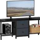 TV Stand Suitable for TVs up to 55 Inches, Entertainment Center with Storage Drawers and Shelves, Media Console Table for Living Room and Bedroom (Black)