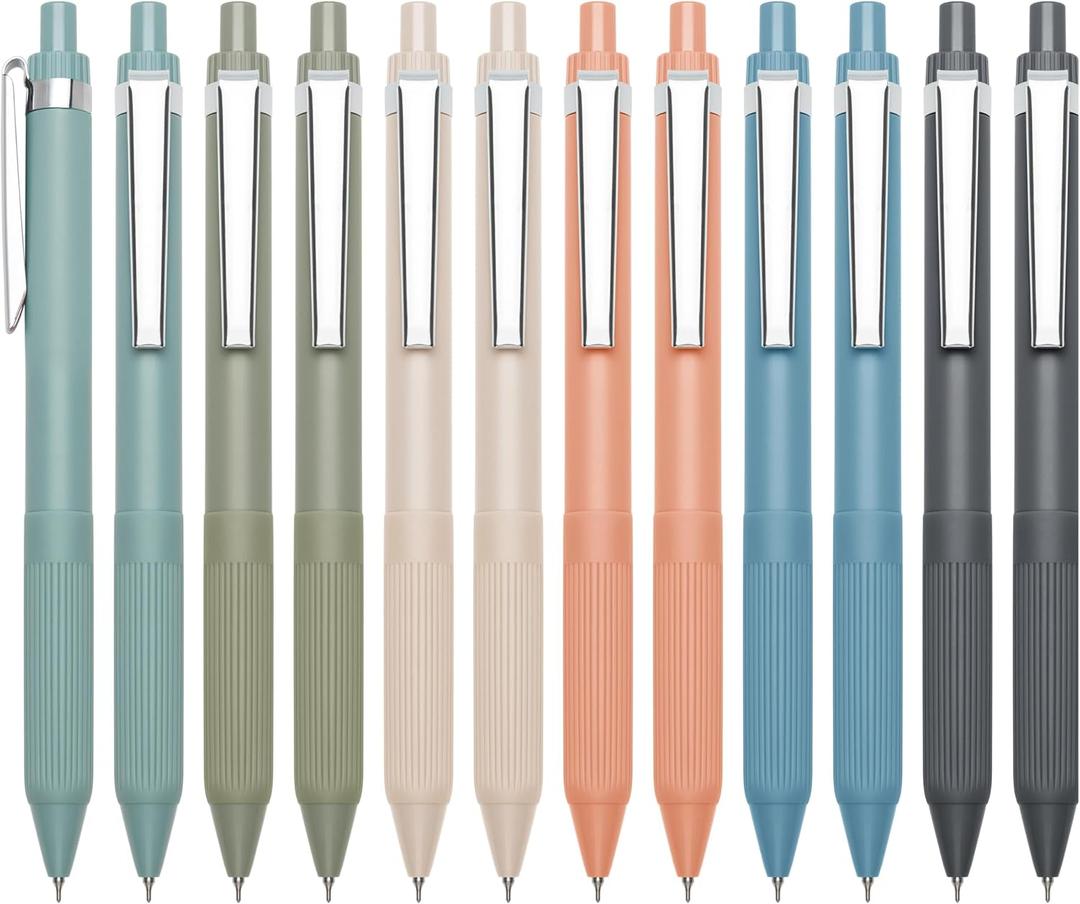 2 x Linbsunne Gel Pens Black Ink Pens for Office 0.5mm Fine Point Pens Smooth Writing Retractable Work Pen (Metal clip-12 pcs)