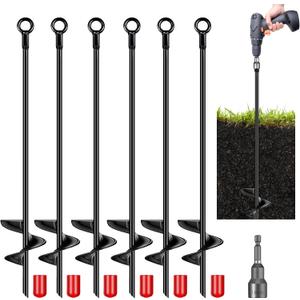6 Pcs 30 Inch Auger Earth Anchor Shed Anchor Kit Spiral Blade Heavy Duty Shed Anchors Wind Stakes for Trailer, Shelters, Tents, Canopies, Trapping, Swing Sets