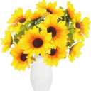 Sunflower Bouquets, 2 Bunches Artificial Sunflowers for Decoration, Yellow Silk Faux Flowers with 7 Heads Each, Realistic Sunflower Decor for Home, Wedding, Christmas Party Arrangements