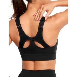 Yvette Adjustable Sports Bras for Women High Impact Front Zip Mesh Supportive Bras for Large Bust Plus Size (Black)