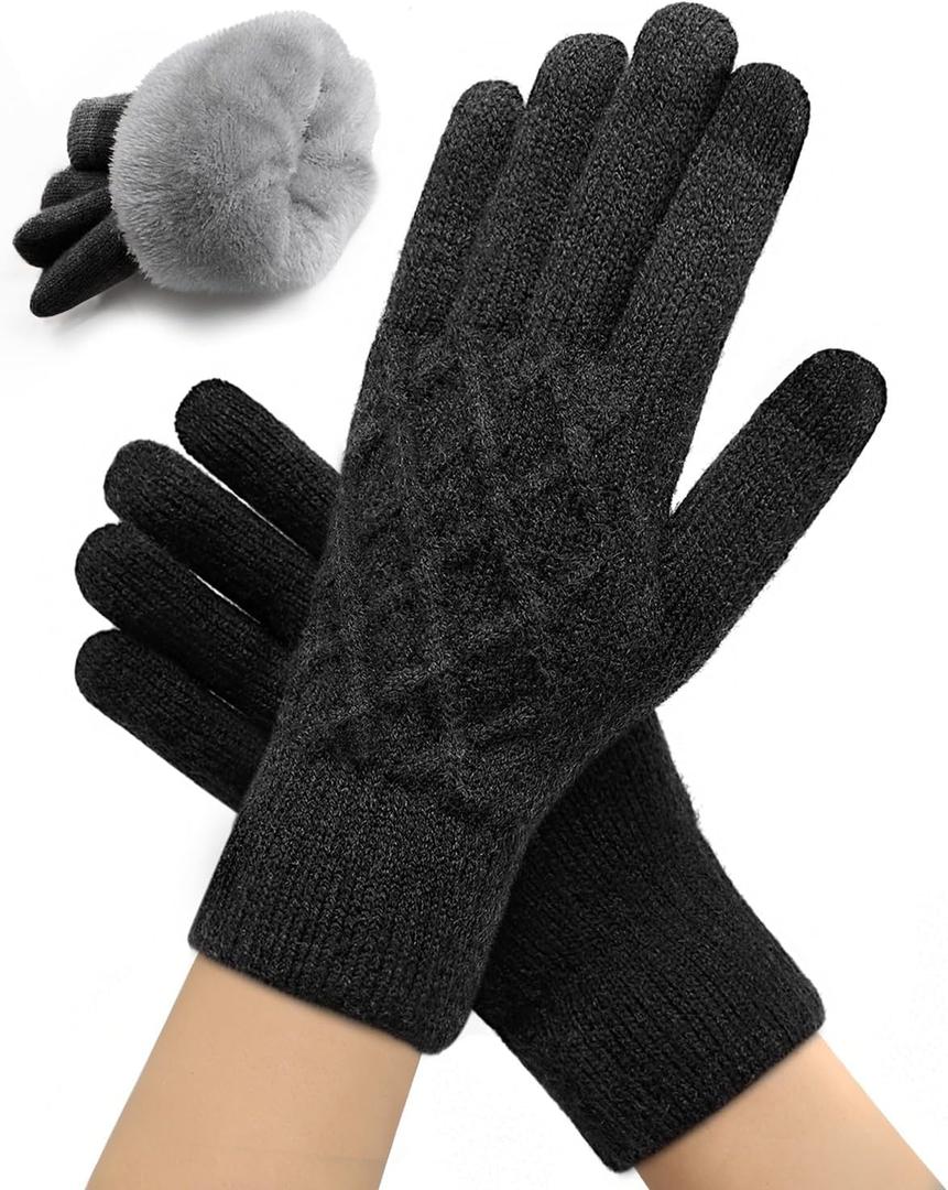 Winter Gloves for Women Men, Warm Touchscreen Knit Gloves, Thermal Lined, Stretch Fit for Cold Weather Driving (Black)