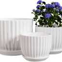 Ton Sin White Plant Pots Set of 3,Indoor Ceramic Flower Pot with Saucers,6.7"&5.5"&3.9" Inch Small to Medium Sized Planters for Plants,Round Modern Garden Pots