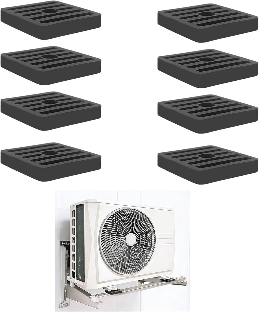 8Pcs Mini Split Anti Vibration Rubber Pads - Small Split Wall Mounting Bracket Isolation Mat for Air Conditioner Condenser Heat Pump System Outdoor Condenser Unit A/C HVAC, 1.85" x 1.85" x 0.31"