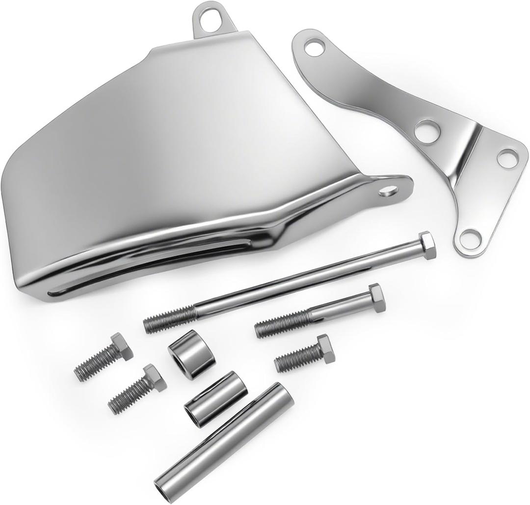 Long Water Pump Alternator Bracket, Black, Compatible with Chevy SBC SB 305 350, with Hardware (Silver).1969 to 1986 SBC with Long Water Pump